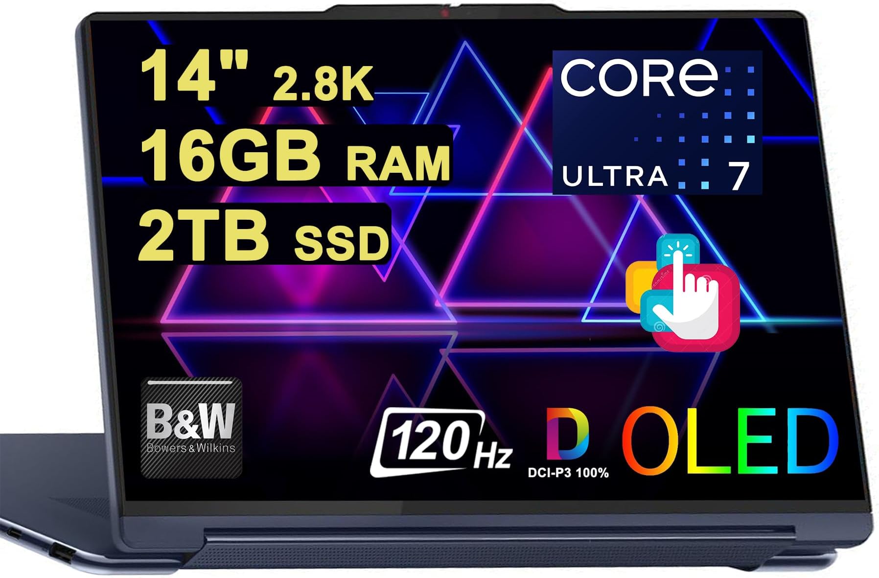 Lenovo Yoga 9 2-in-1 Laptop 14" 2.8K OLED 120Hz Touch (100% DCI-P3) Intel 16-core Ultra 7 155H (Up to 11 Tops) 16GB RAM 2TB SSD B&W w/Pen for Creator Business Professional Win11 ICP Hub w/Copilot AI