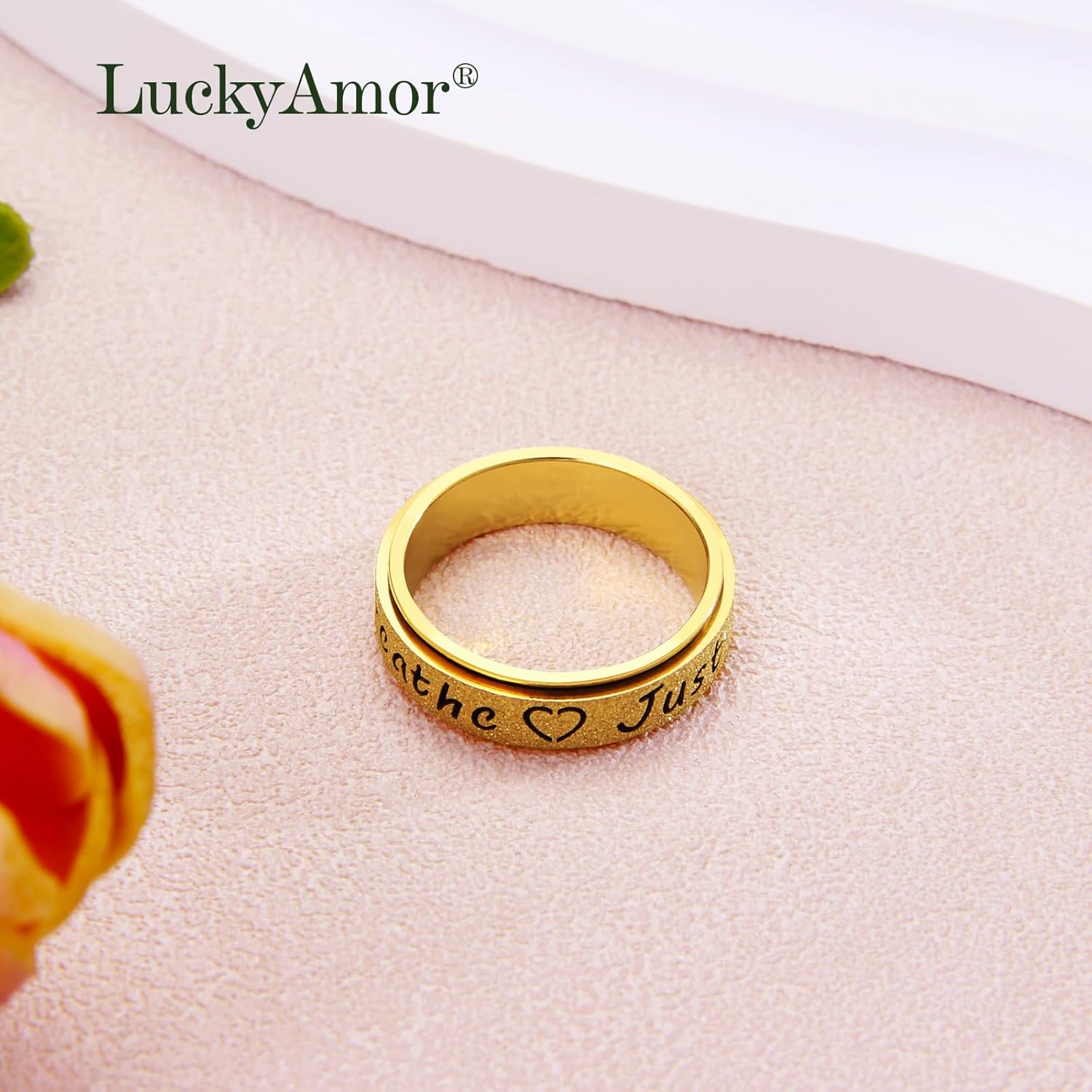 Fidget Spinner Ring for Women - Just Breathe Inspirational Hope Rings, Stainless Steel Anxiety Women's Ring for Stress Relief, Thumb Rotating Rings for Adults Jewelry Gift for Her - Image 5