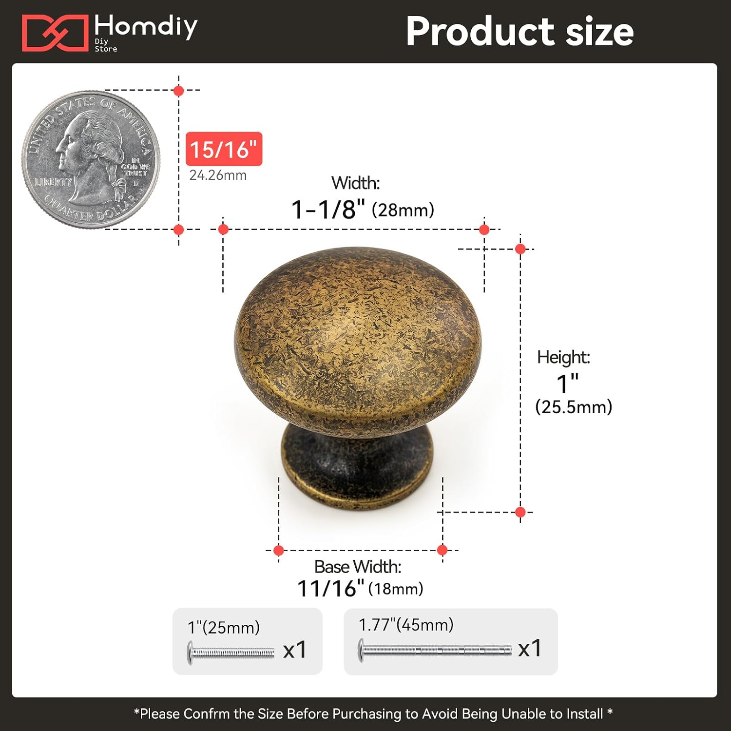  5 Pack Antique Brass Round Solid Zinc Alloy Cabinet Knobs thumbnail