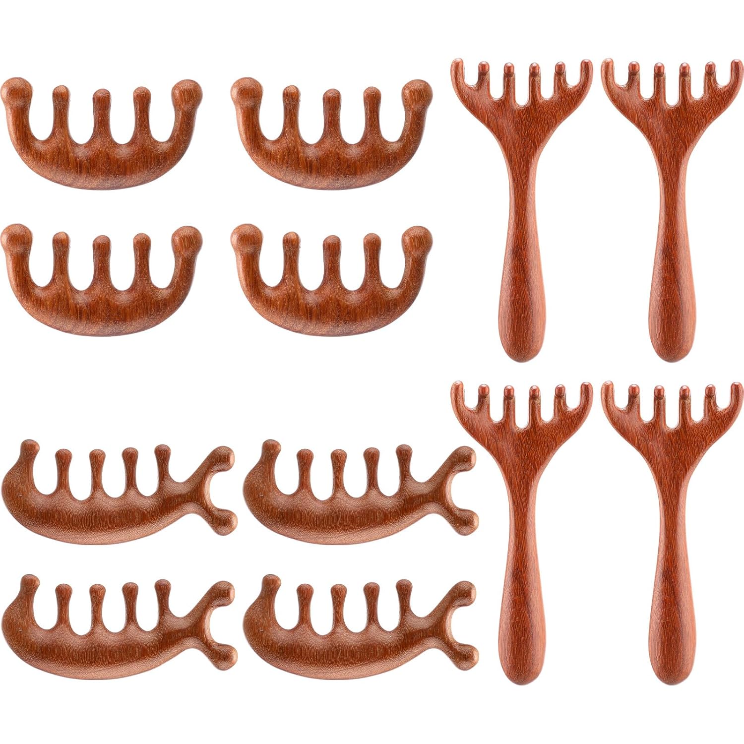 LemonRoad 12 Pack Wooden Scalp Massager Natural Sandalwood Wide Tooth Combs Wooden Head Scalp Massage Combs Bulk for Hair Growth Hair Care(Sea Lion&Classic&Antler)