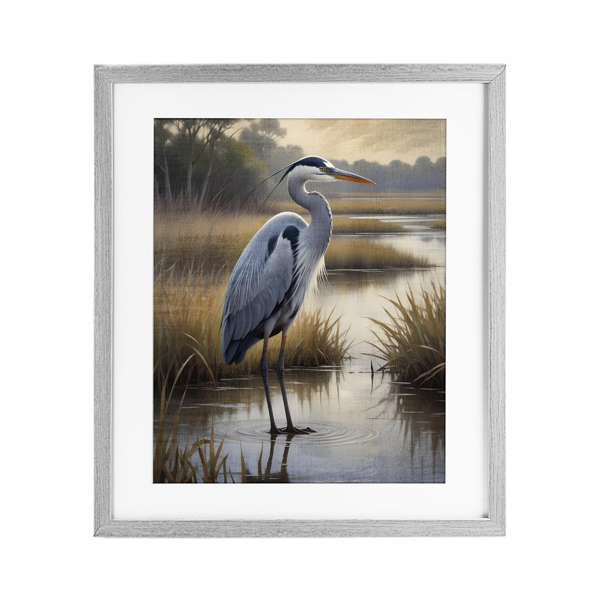 Stupell Industries Farmhouse Gray (Textured) Heron In Serene Marshlands, 17 X 21 Inch Framed Print Under Glass