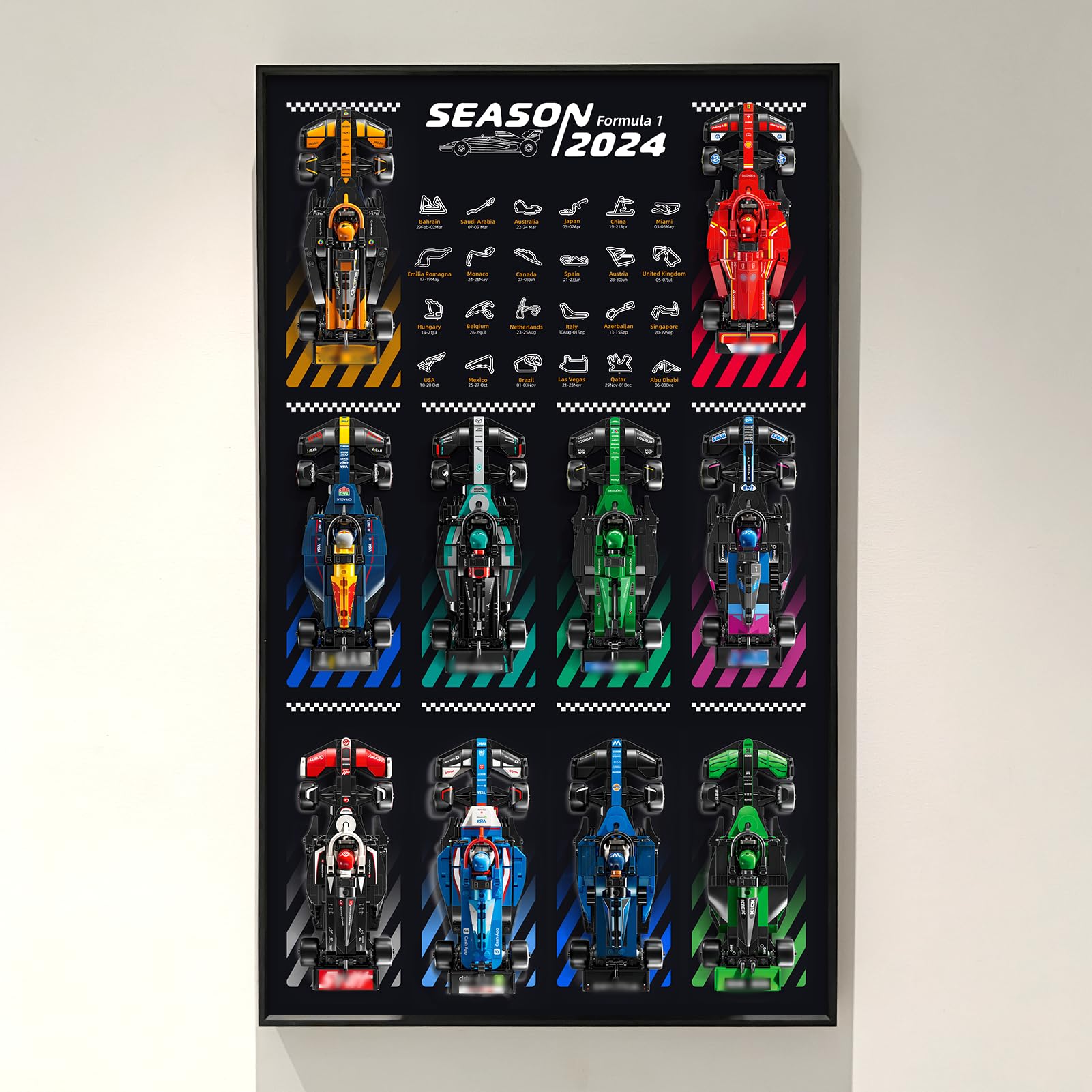 WETCEAOM Display Wallboard for Lego Speed Champions 10-in-1 F1 Car 77242,77243,77244,77245,77246,77247,77248,77249,77250,77251, Ideas for Lego Car Wall Mount Frame Lover, Models not Included (Black)
