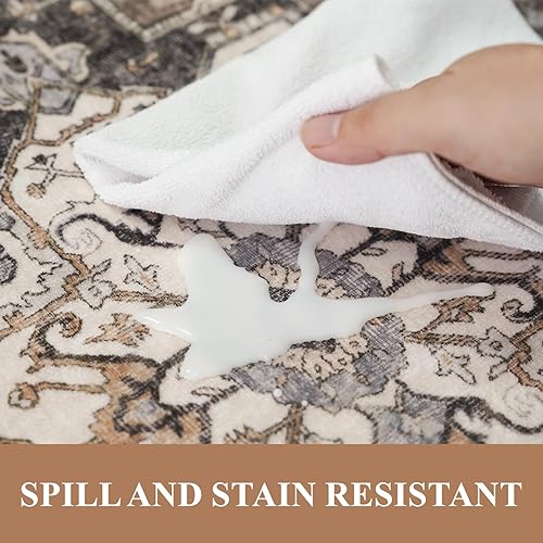 Miniatura 7 de Alfombra lavable para sala de estar, alfombra grande de 8 x 10 pies, envejecida, oriental, antideslizante, no desprende pelusa, para comedor, cocina