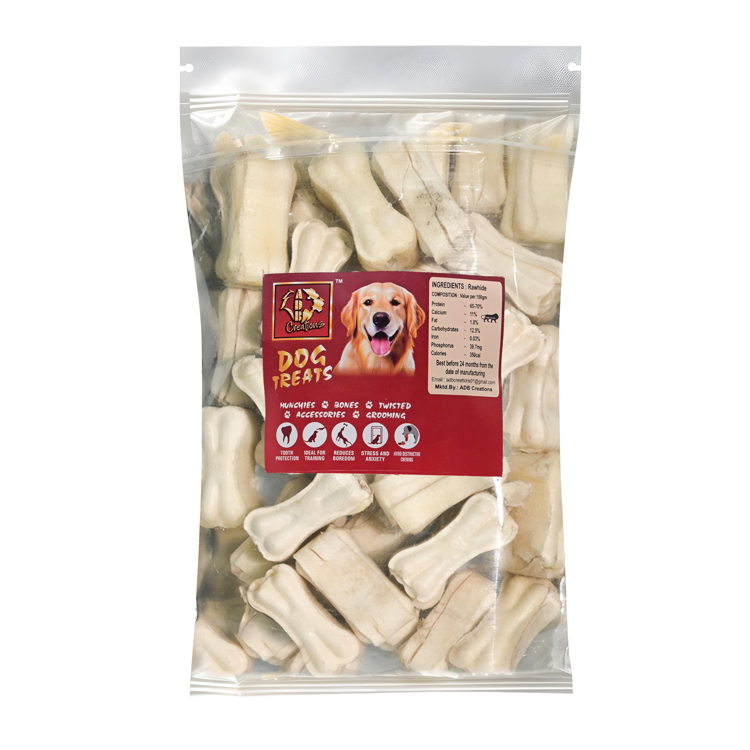 ADB CREATIONS Rawhide Bones For Dogs In Chicken Flavour / 2 Inch Calcium Bones/Treat Of Dog And Puppie/Helps In Strengthen Bones And Teeth/Fun While Eating (5 Bone), All Life Stages