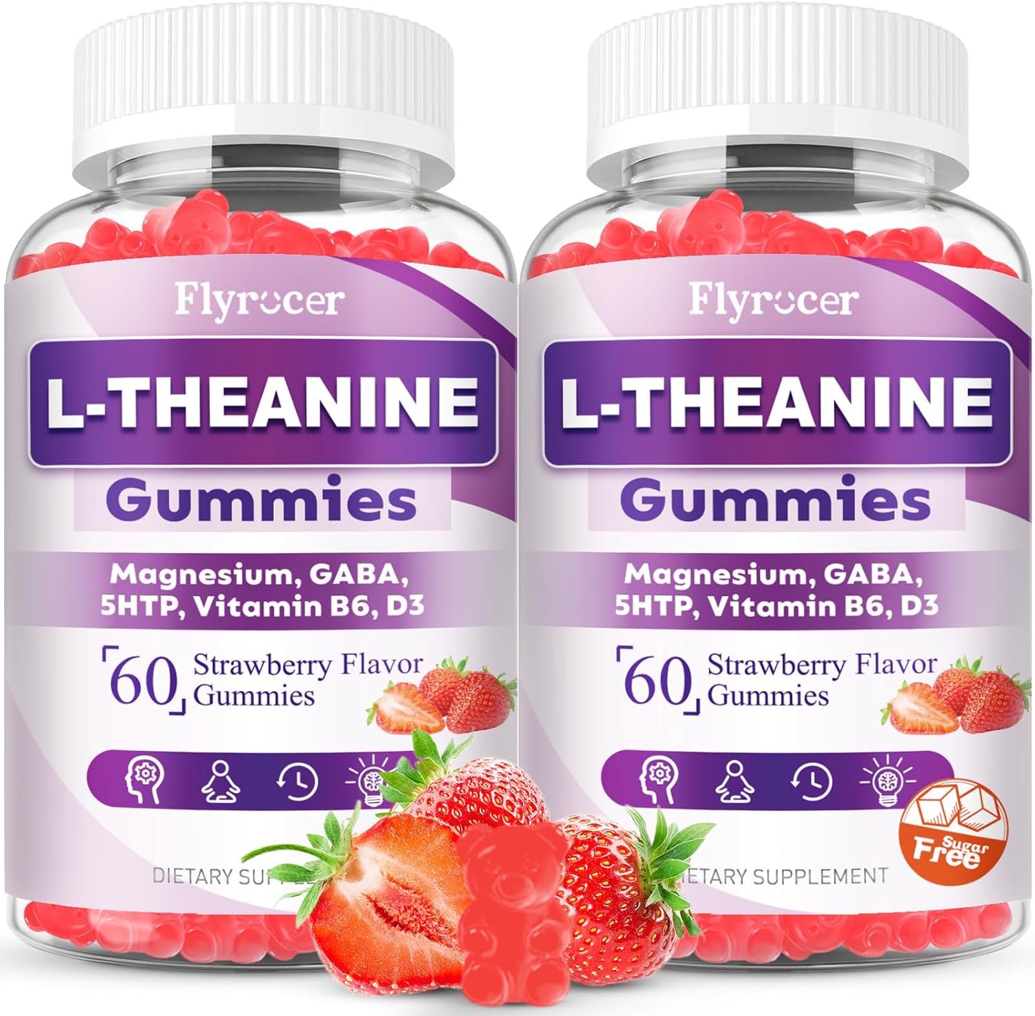 2 Pack L-Theanine Gummies, L Theanine Supplement for Adults & Kids, L'Theanine with Ashwagandha, Magnesium, 5HTP & GABA - Support Calm, Relax, zzZ, Focus, Vegan Strawberry Flavor, 120 Count