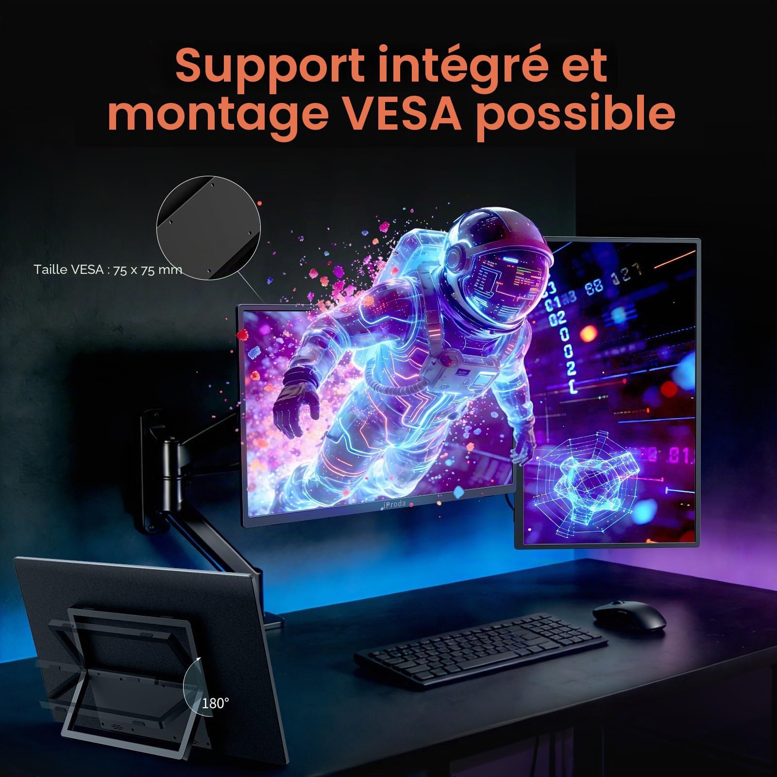 Moniteur de Jeu Portable 18,5 Pouces, 120 Hz, Full HD 1080p, USB-C et Mini HDMI, 100% sRGB, VESA 75 x 75, écran Externe pour Ordinateur portable/PC/PS4/PS5/Switch/Xbox