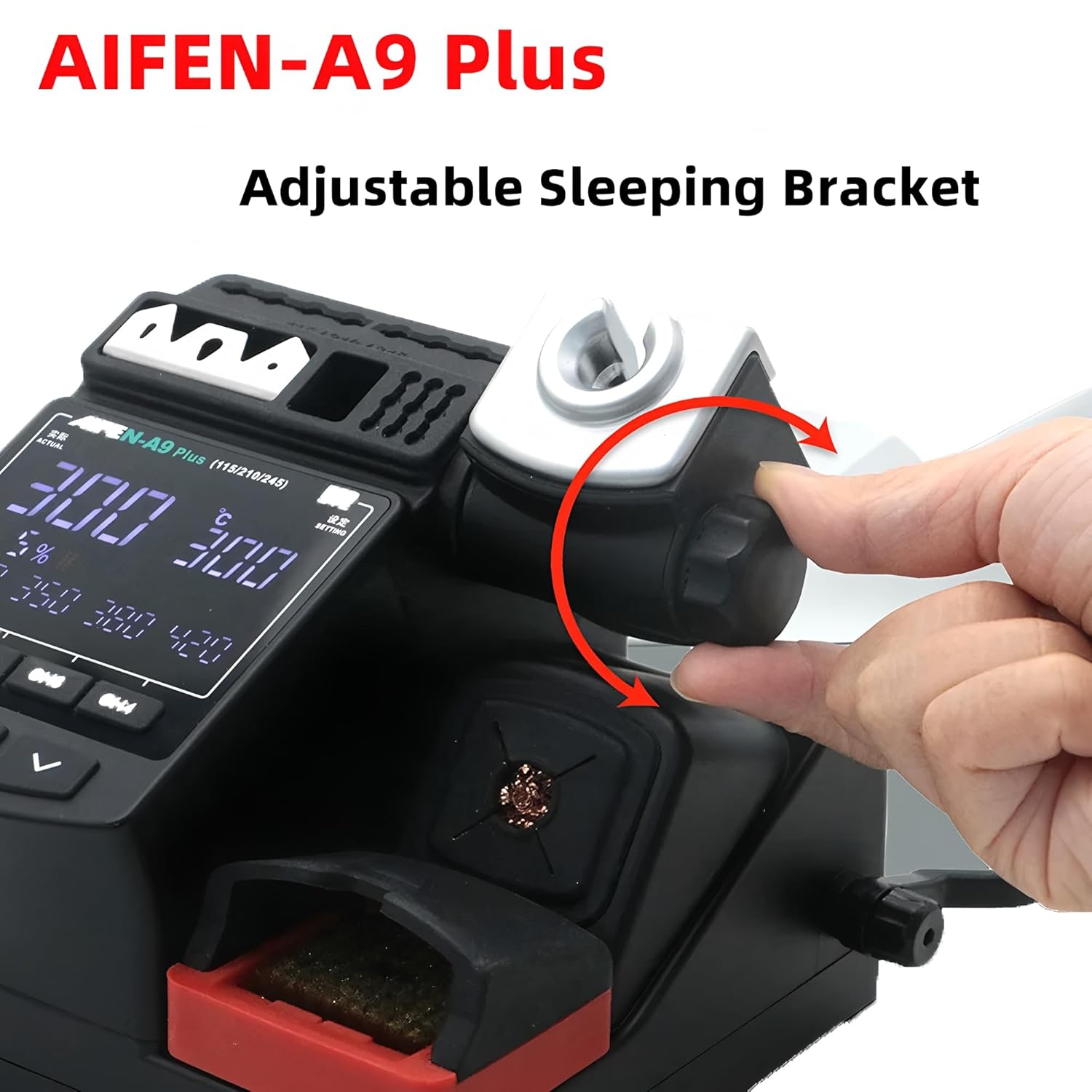 Hand adjusting the sleeping bracket of the AIFEN A9 Plus Soldering Station
