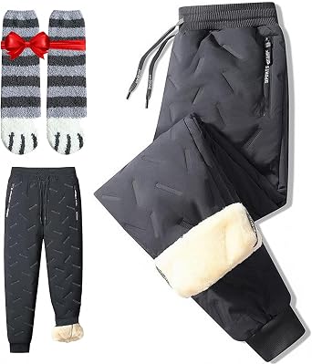 2026 Upgraded Unisex Fleece-Lined Waterproof Pants, Winter Outdoor Windproof Warm Sherpa Lined Sweatpants Gray Jogger,Medium