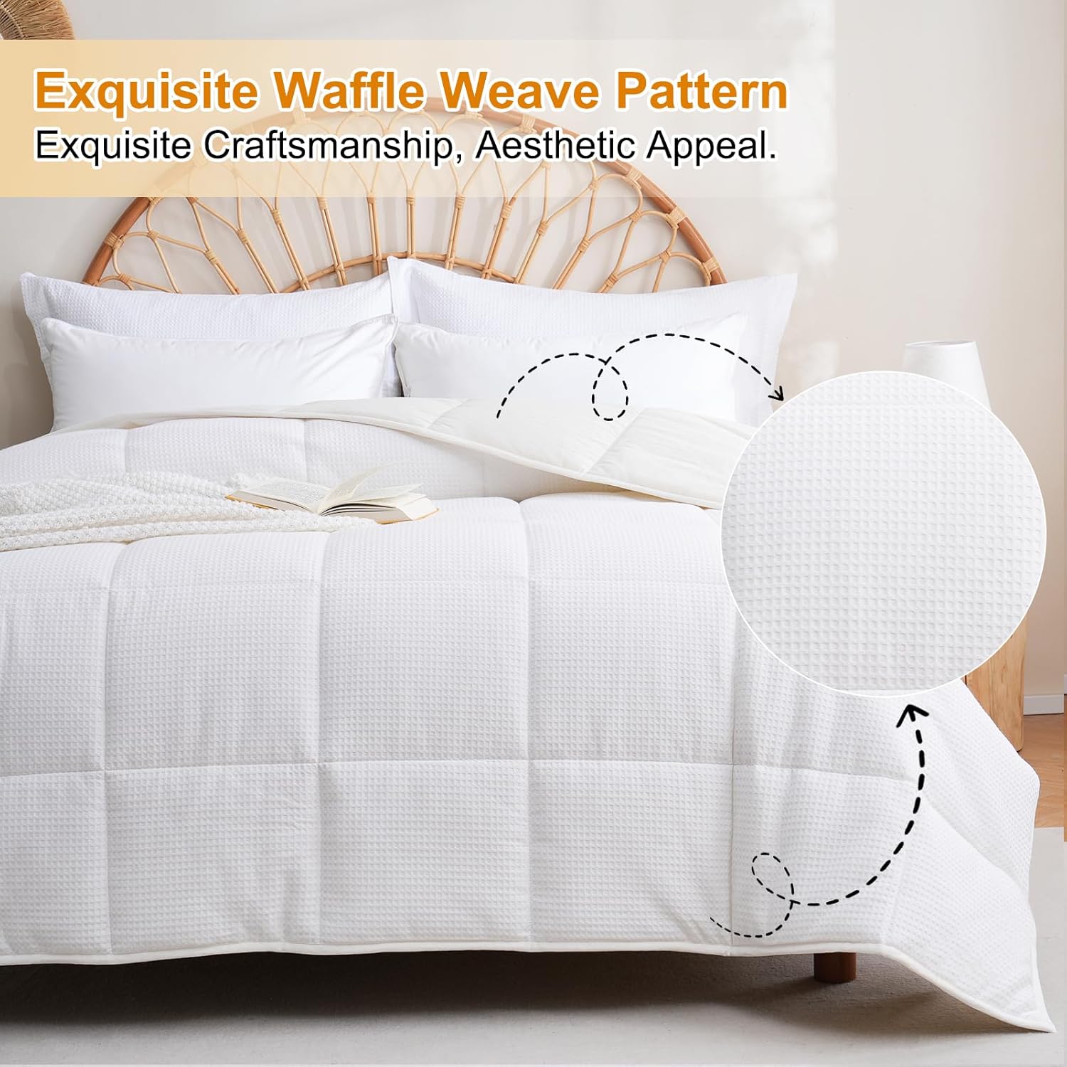 Wool Comforter Dvet Insert King Size for All Season, Luxurious Organic Wool Fill Duvet, Breathable Comforter, 100% Noiseless Waffle Cotton Shell (White) - Image 5
