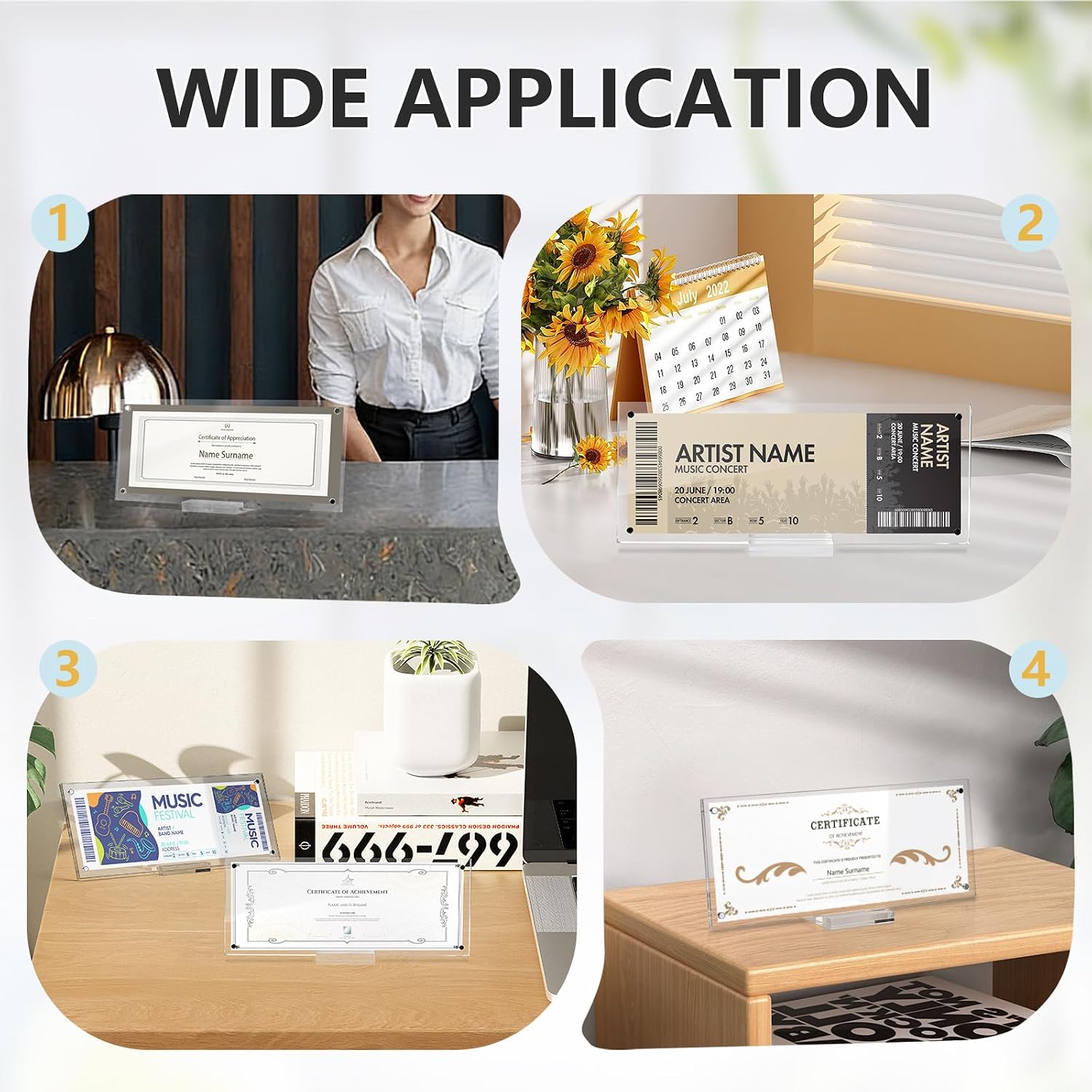 2Pcs Acrylic business license frame with Base 10 x 3.94Inch Clear certificate display holder Magnetic certificate frame for Desk Tabletop Display
