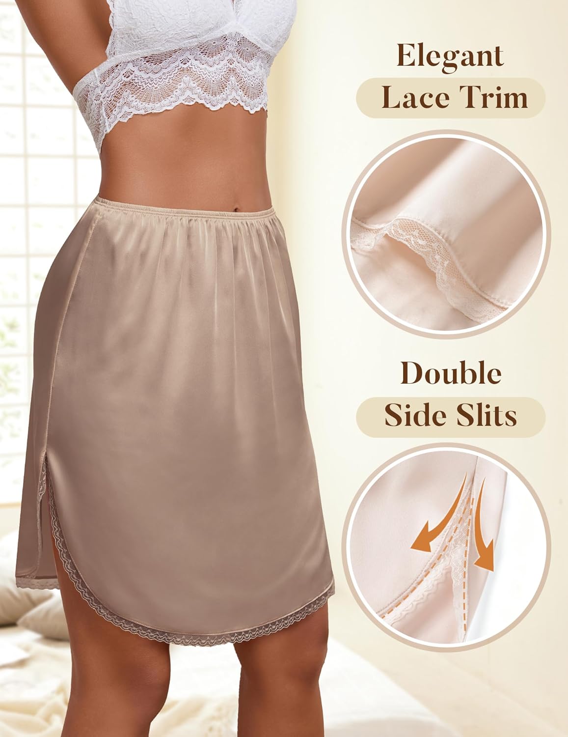 Avidlove Half Slips for Women Under Dress Non Cling Lace Slip Skirt Short Above Knee Half Slip - Image 4