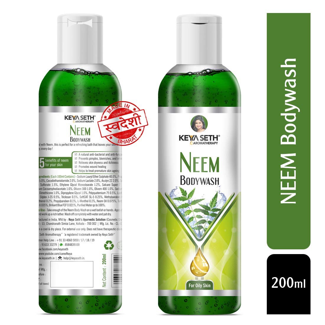Neem Bodywash Gel Enriched with Pure Neem Essential Oil -Natural Anti Acne & Pimple Unisex for Oily Skin