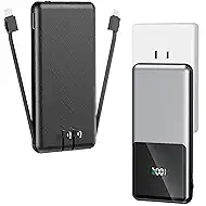 Portable Charger, with Built in Cables 10000mAh Power Bank with Wall Plug, Travel Essential Fast Charging Battery Pack for iPhone 17 16 15 14 etc
