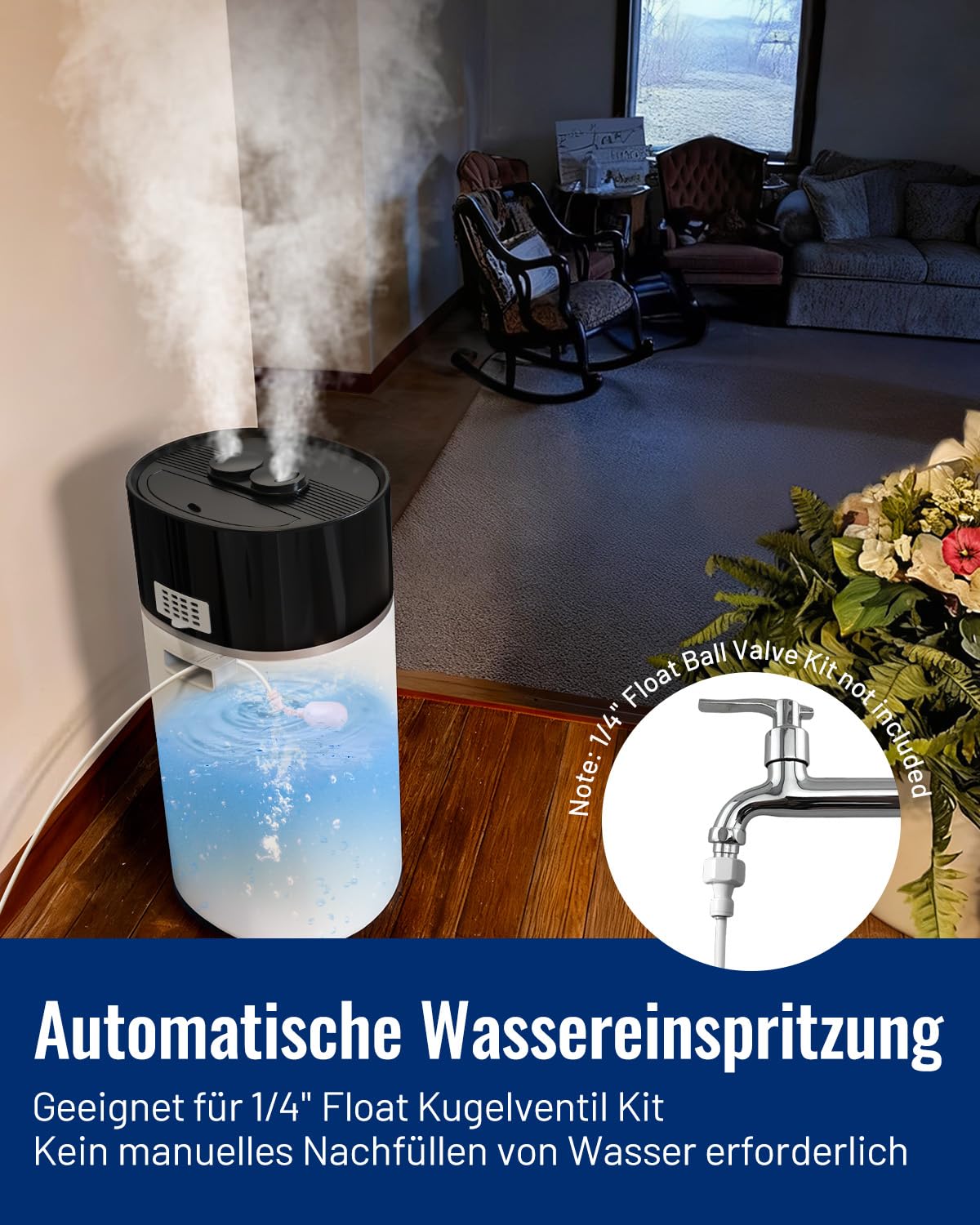 Luftbefeuchter Große Räume 18L, Warme&Kühle Nebel Humidifier bis 200 m² Raumbefeuchter Wohnzimmer, Extended Tube & Doppeldüsen Ultraschall Luftbefeuchter, Schlafzimmer/Büro/Pflanzen/kommerzielle, Weiß