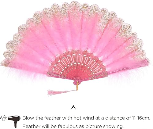 Miniatura 4 de BABEYOND Abanico de plumas Marabou estilo años 20, estilo vintage, plegable, ventilador de mano para baile de disfraces (rosa)