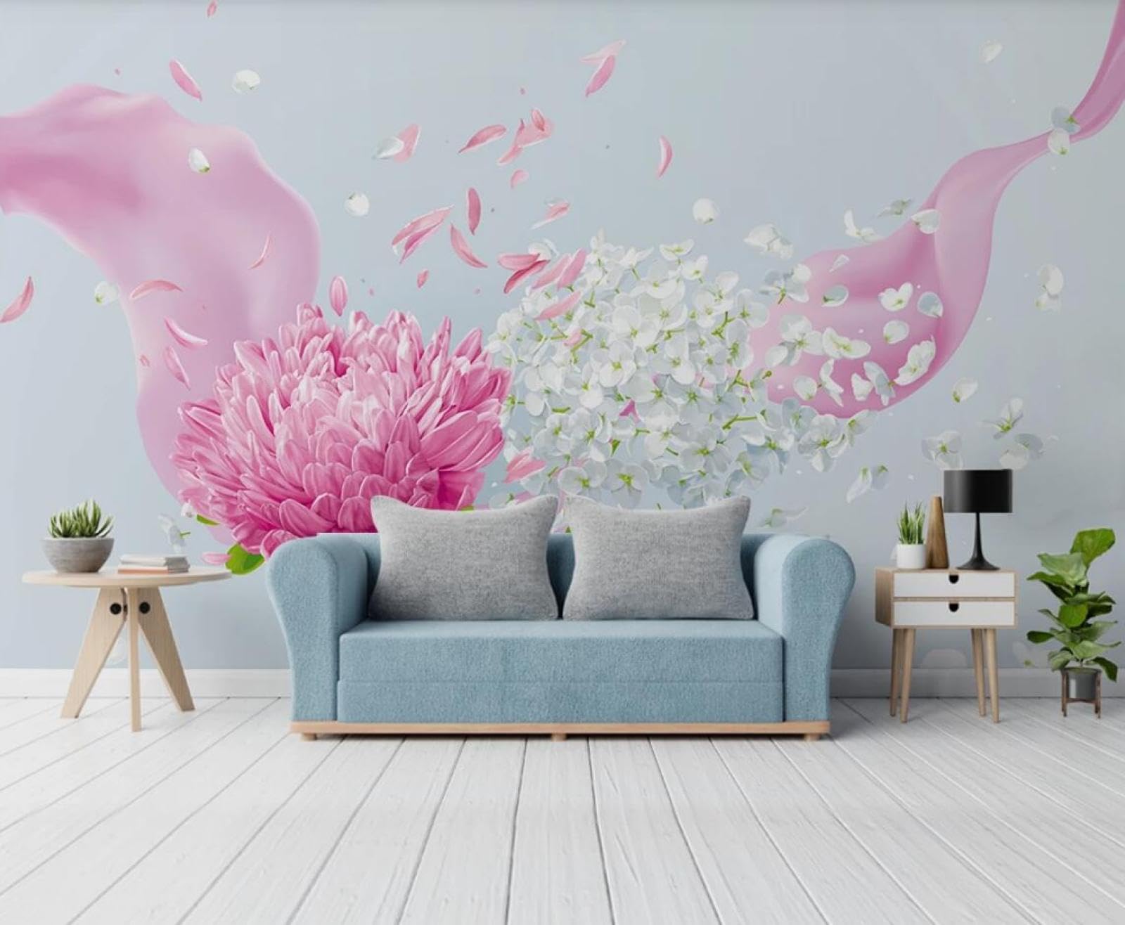 Papier peint panoramique fleurs roses tapisserie murale salon chambre déco 3D 350x250cm ZX14388