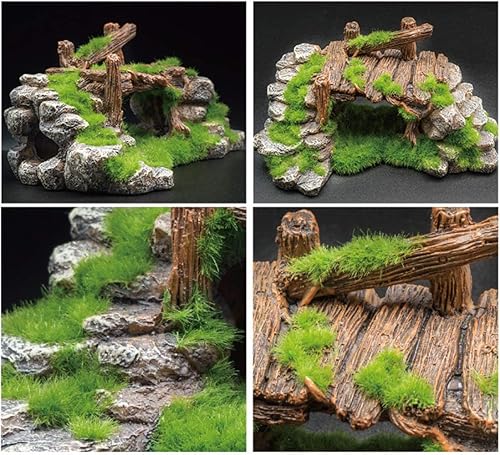 Miniatura 6 de Decoración de pecera Musgo Rockery Plantas de piedra Ruinas de madera Paisajismo Tortuga Tanque Decoración Pescado Refugio de camarones