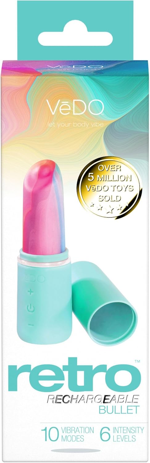 VeDO Retro Lipstick Vibrator, Rechargeable Submersible Mini Adult Sex Toy Bullet Vibe, Discreet 10 Vibration Modes and 6 Intensity Levels, Vibrating Clitoral Nipple Stimulator (Turquoise)