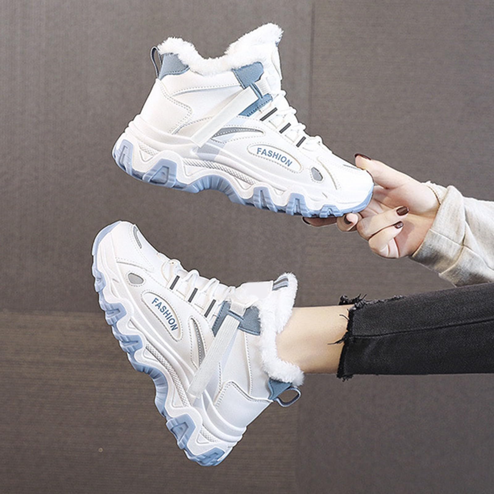 Zapatos de mujer para mujer, zapatos casuales blancos para mujer, color negro, todos los paneles, otoño e invierno, terciopelo plano, tenis altos