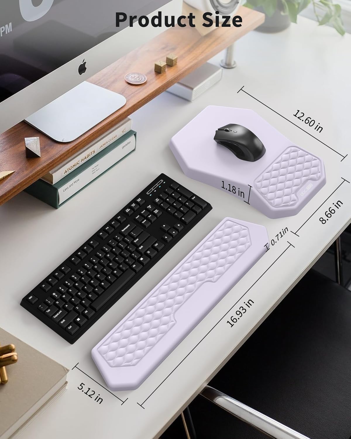 Ergonomic Mouse Pad Wrist Rest Support, Massage Design Surface for Carpal Tunnel Pain Relief, Memory Foam, Non-Slip PU Base for Computer Desk, Purple
