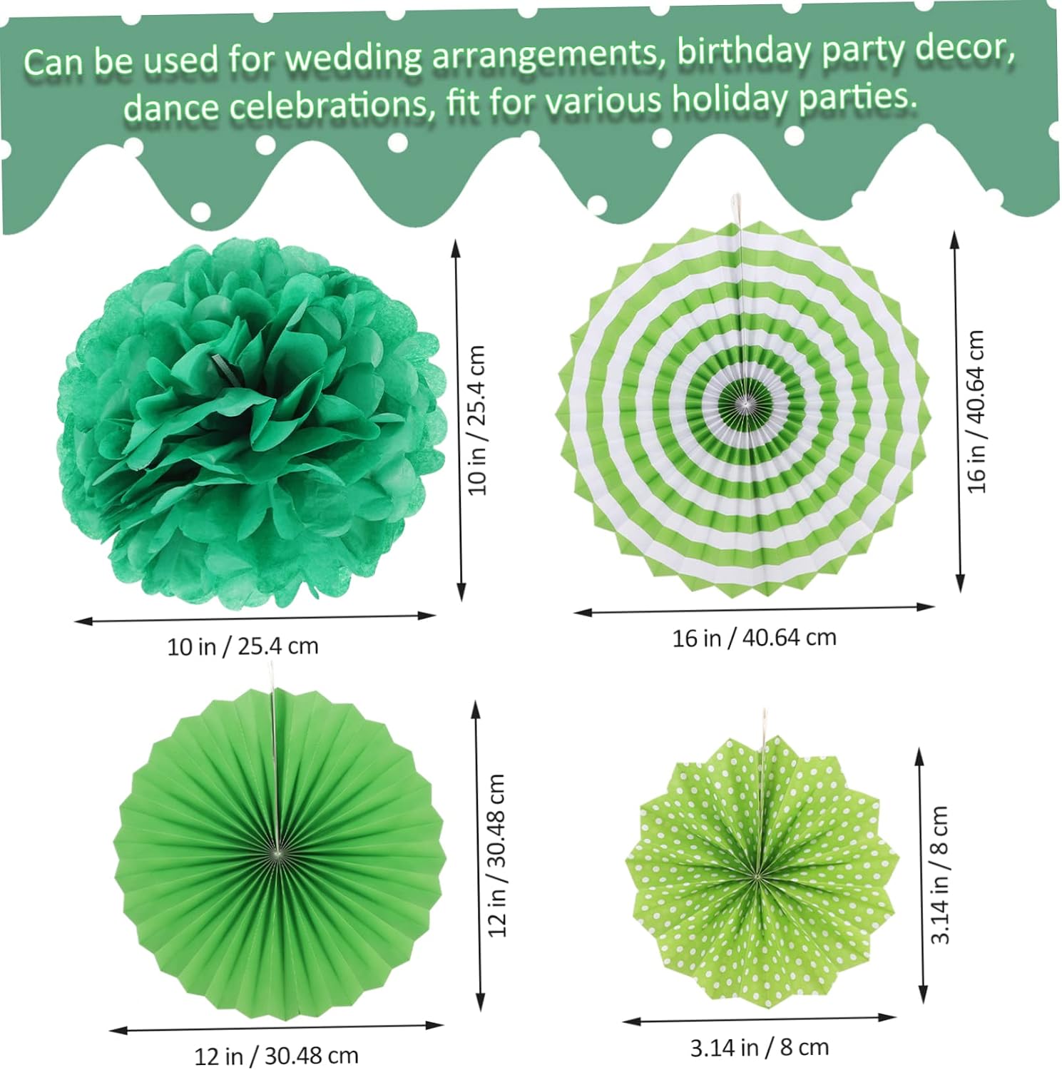 Vaguelly 14pcs Party Decorations Paper Fans Tissue Paper Pom Poms for Wedding Boho Decorations
