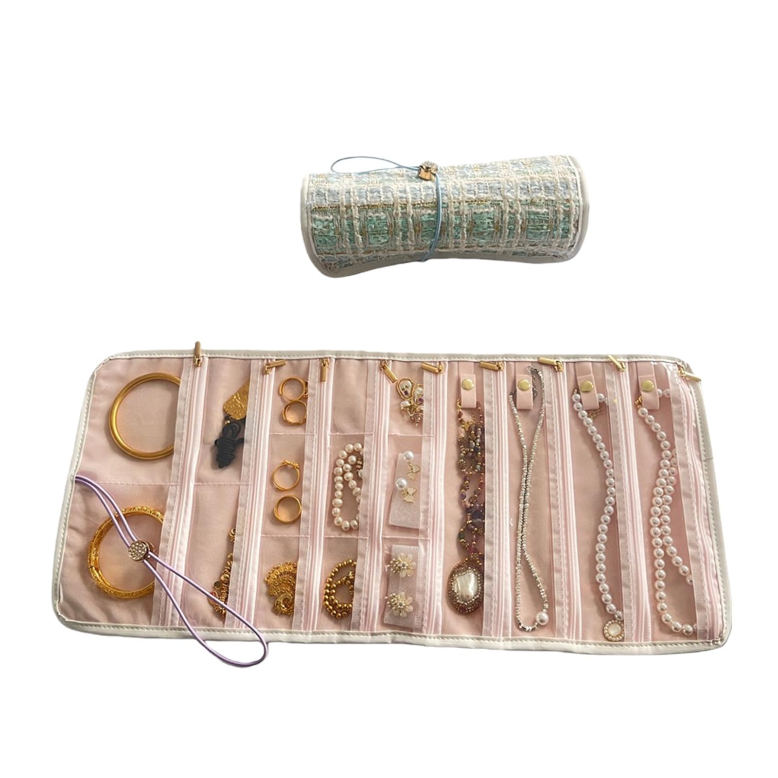 Lerpwige Canvas Jewelry Organiser for Necklaces Earrings Accessories Storage Container with Multiple Compartments Multi Compartment Jewelry Roll