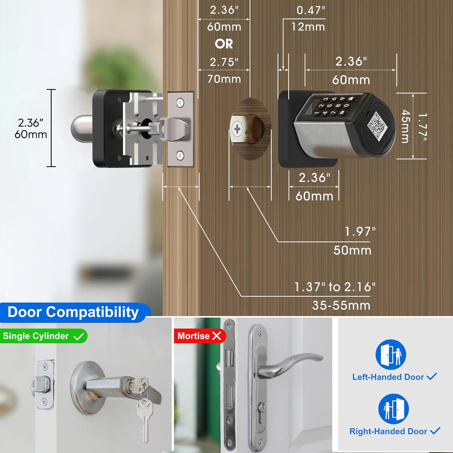 Smart Door Lock with Handle,Keyless Entry Door Lock for Front Door, Security Door Knob with Keypad, WiFi App Control & Key, Anti-Peep Password for Bedroom,Home, Apartment,Garage