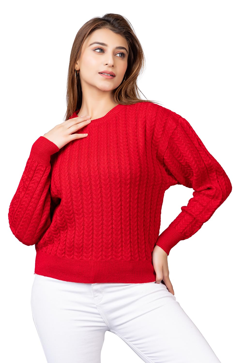 Women Pure Wool Pullover Sweater Regular Fit for Winter Wear | Full Sleeve | Stylish Cable Design Sweater Crafted with Comfort Fit and Modern Clothing for Winter Season-image-5