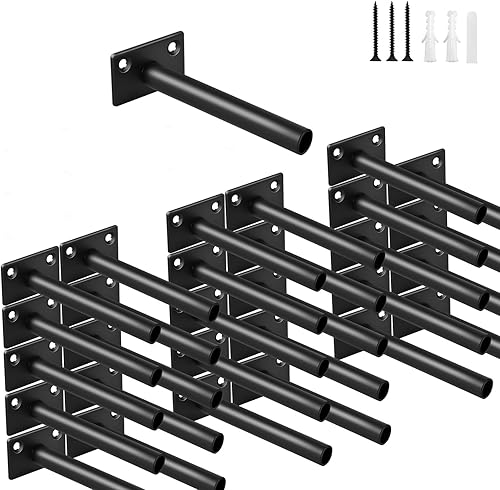 Miniatura 63 de 4 soportes de estante flotante de acero sólido negro de 5 pulgadas, soportes ocultos para estantes flotantes de madera, soporte oculto para estantes