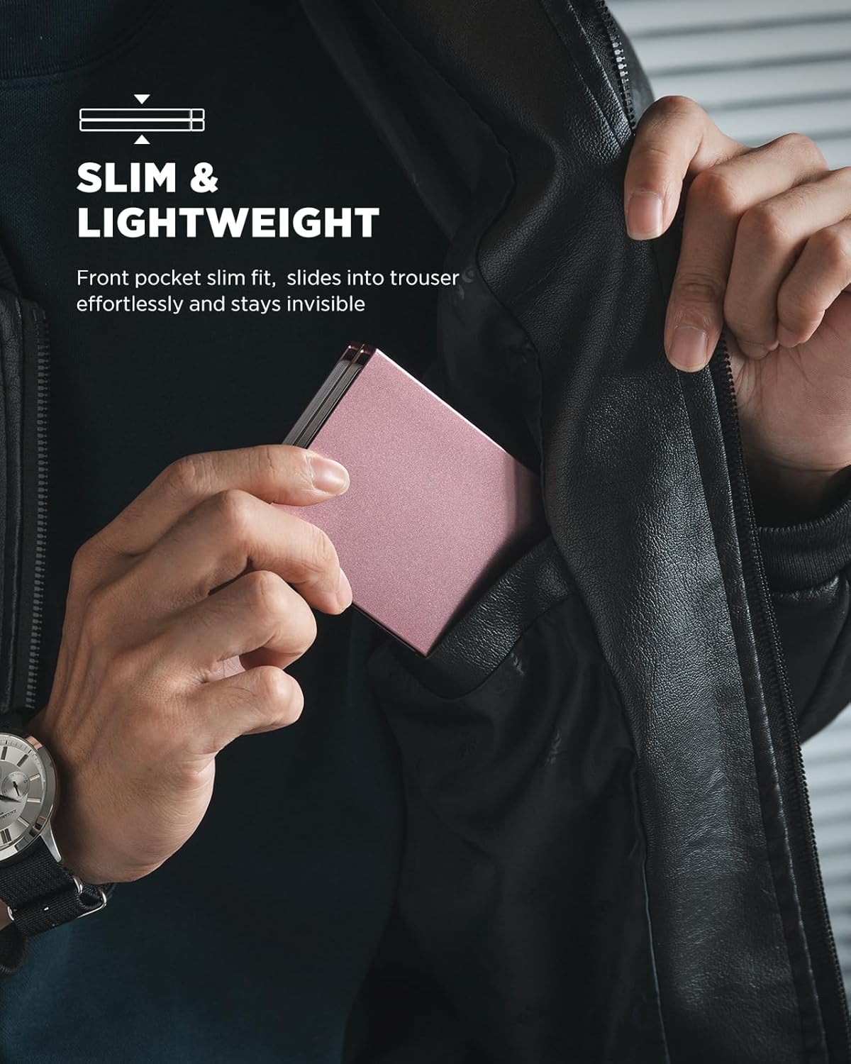 VULKIT Women's Double Sided Pop Up Credit Card Holder, Slim Twin Push Button Ejection Wallet Holder with RFID Blocking, Aluminium Alloy Frame Metal Card Case, Holds 12-16 Cards (Rose Gold) - Image 7