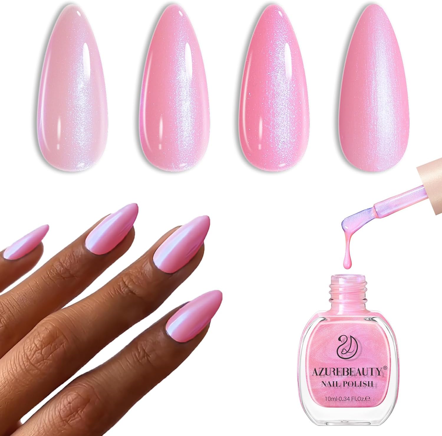 Pearl Pink Nail Polish Quick Dry Shimmer Light Pink Natural Nail Lacquer Fingernail Polish High Shine Salon-Quality Women Gift