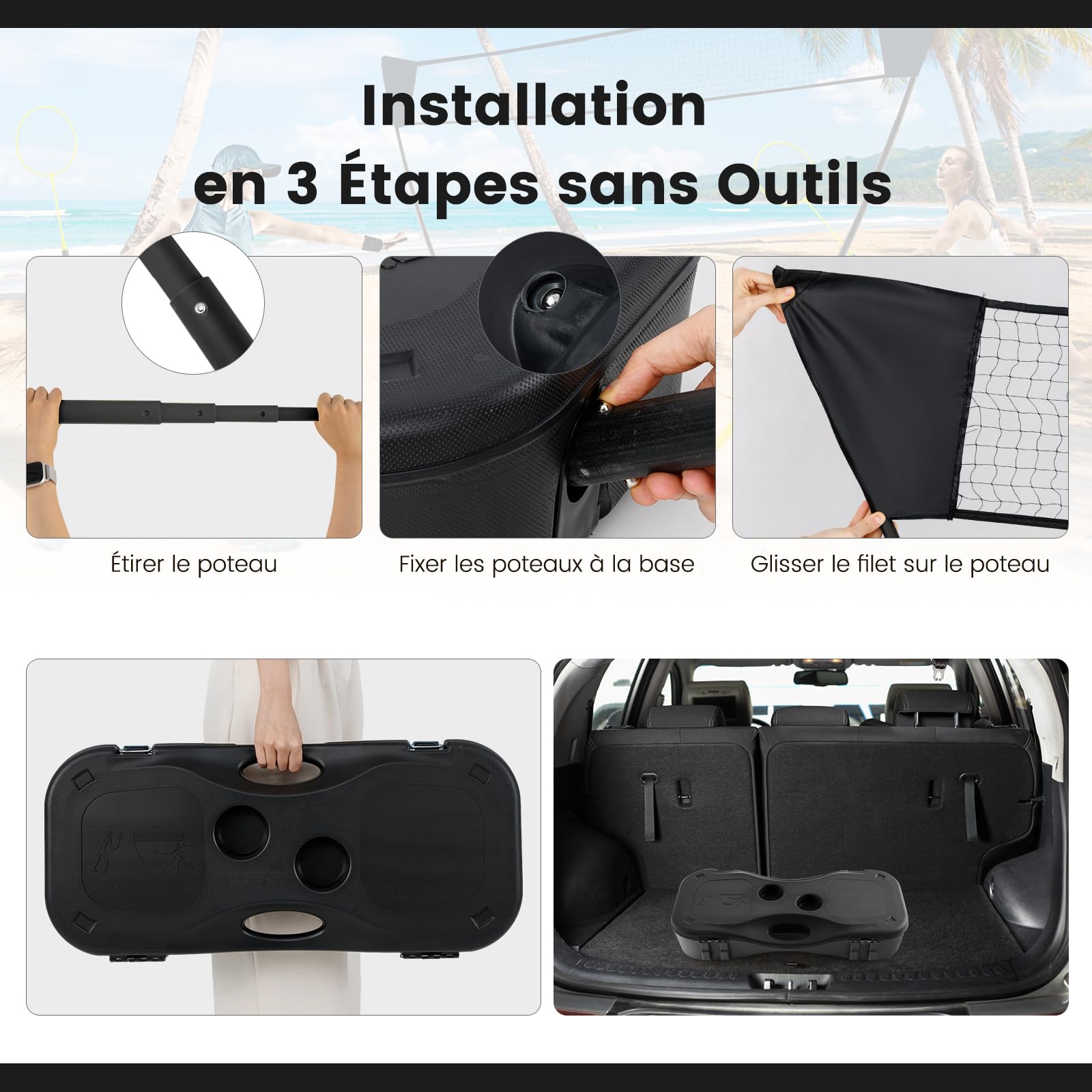 COSTWAY Badminton Set Complet Portable 270 x 160 cm, Kit Badminton avec Filet en PE 2 Raquettes et 2 Volants Boîte de Rangement, Jeu d'Extérieur pour Plage Jardin Cour