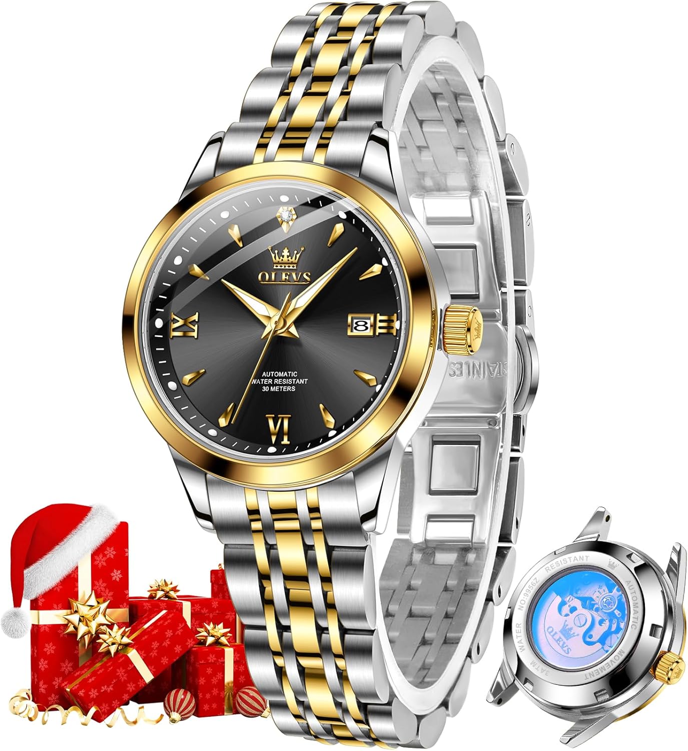 OLEVS Womens Automatic Watch Gold Luxury Diamond Self Winding Ladies Wrist Watches Waterproof Luminous Date