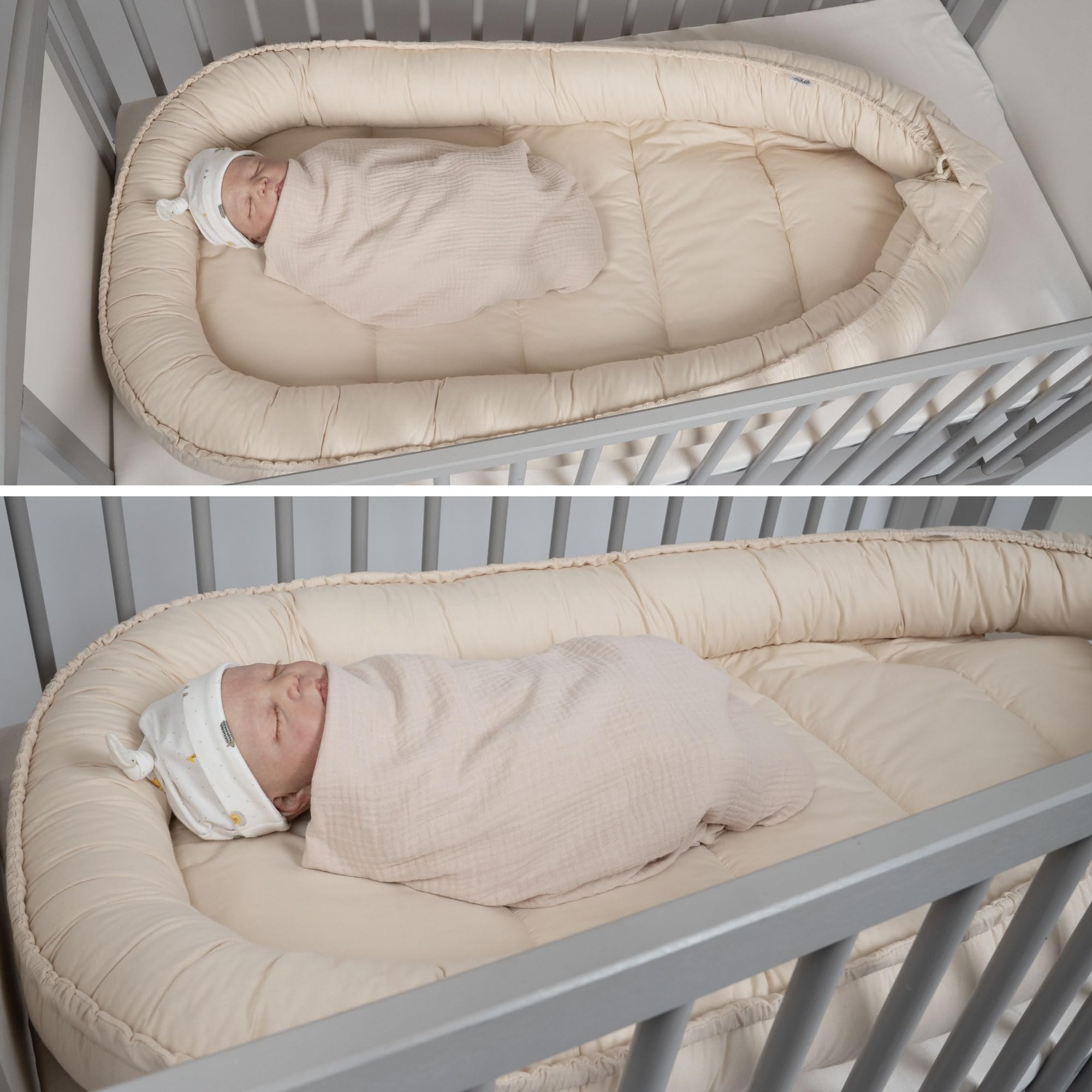 PaLulli® Nido de bebé para recién Nacido XXL 120 x 60 | Tumbona Nido para bebé | 100% algodón | con Bordes Protectores | 0-9 Meses
