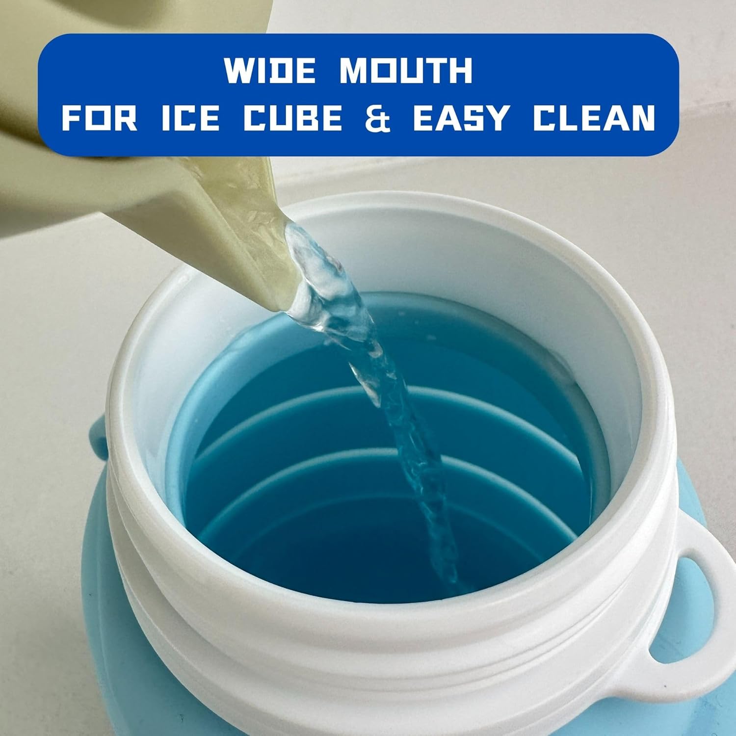 Collapsible Water Bottles for Traveling, Foldable BPA Free Large Water Container with Sleeve Straw Handle, Hiking Bike Camping Backpack School Travel Must Have Essentials 42oz(Blue)