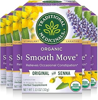 Traditional Medicinals Organic Smooth Move Senna Laxative Tea, 96 Bags (6 Pack) - Gentle Overnight Constipation Relief