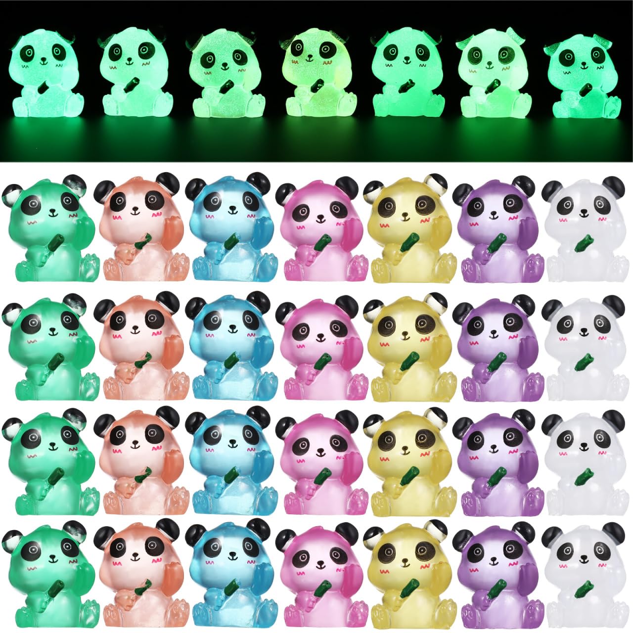 56 Pcs Glow in the Dark Mini Resin Panda Figures Tiny Luminous Animal Figurines for Garden Indoor Decor Miniature Panda Sculptures for Fairy Garden Party Ornaments