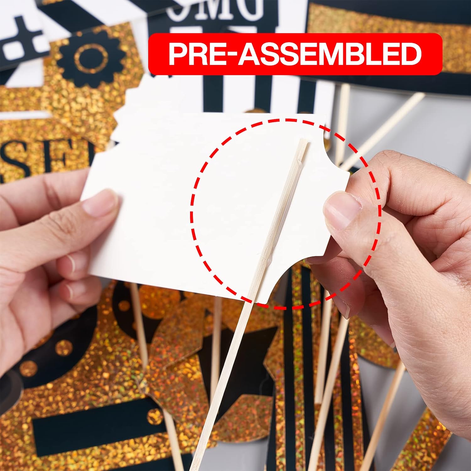 PartyWoo Photo Booth Props Birthday, 40 pcs Glitter Photo Booth Backdrops with Large Hats Glasses Mustaches, Black and Gold Party Favors Signs for Selfie Photobooth 30th 40th 50th 90th Birthday Men : Home & Kitchen