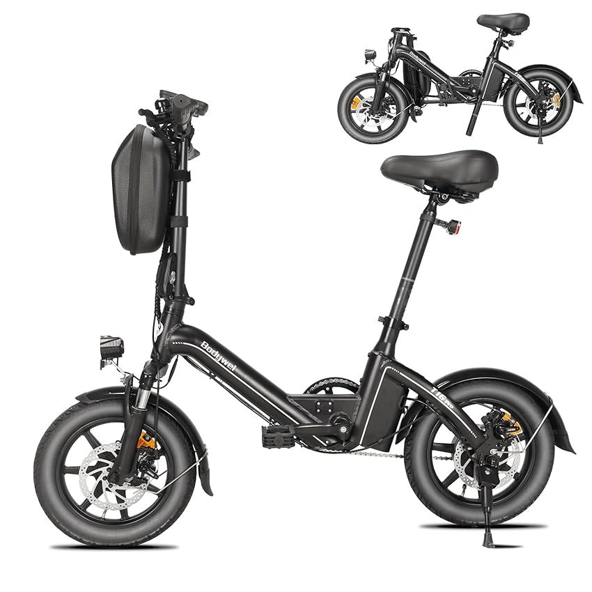 Bodywel T16PRO Bicicletta elettrica pieghevole, 14” E-bike portatile, City EBike con display a LED e pedalata assistita, bicicletta elettrica con batteria da 36V/7.8Ah, freni a doppio disco