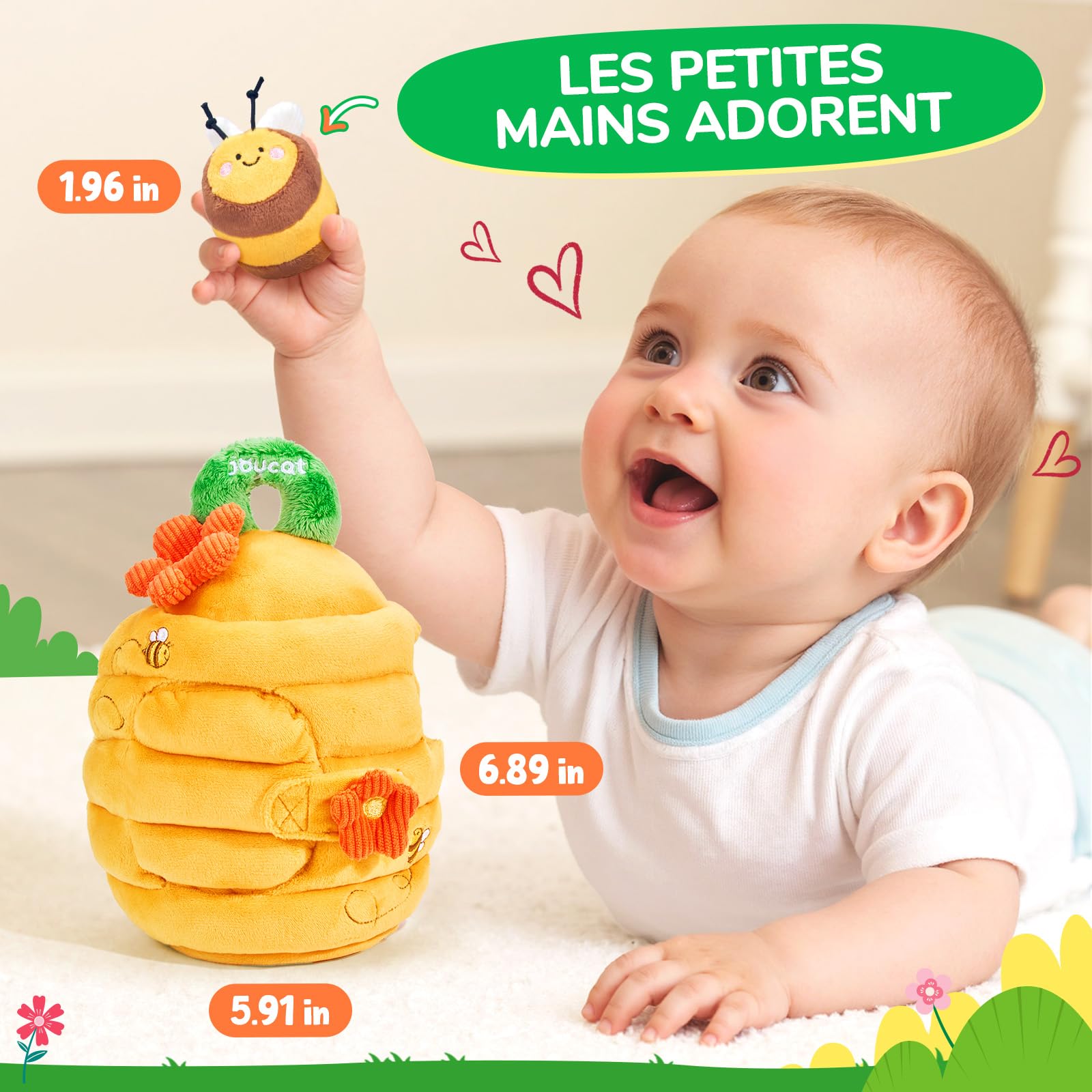 JoyCat Jouet Bebe 6-12 Mois, Ruche avec 5 Abeilles en Peluche, Jouet Montessori avec Hochets, Miroirs, Jeux Sensoriel Bebe 6 Mois, Cadeau Bebe Enfant 1 an Garçon Fille