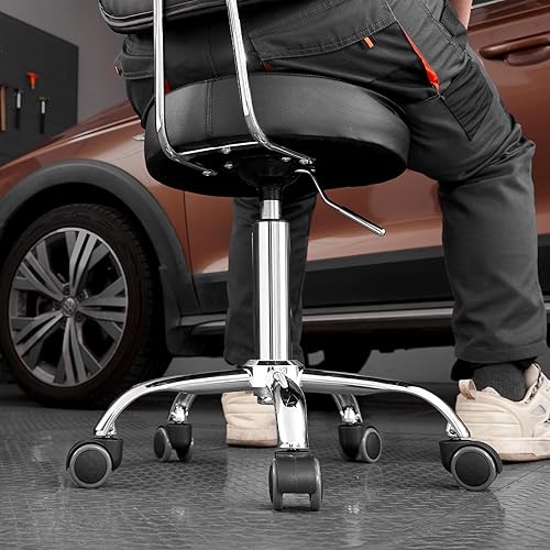 Miniatura 44 de VEVOR Taburete mecánico con ruedas, capacidad de 300 libras, asiento de garaje/taburete de trabajo, asiento acolchado con altura fija, bandeja