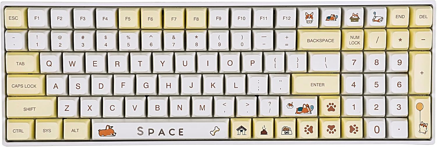 YMDK 139 Shiba Inu MDA Profile Dye Sub Keycaps Ergonomic Thick PBT Keycap Set for TKL GK61 64 68 75 87 96 104 GMMK MX Keyboard