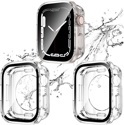 Vista 23 de 2 Pack 2 in 1 Waterproof Case for Apple Watch Series SE 6 5 4 44mm, Straight Edge PC Front & Back Bumper with Tempered Glass Screen Protector 360