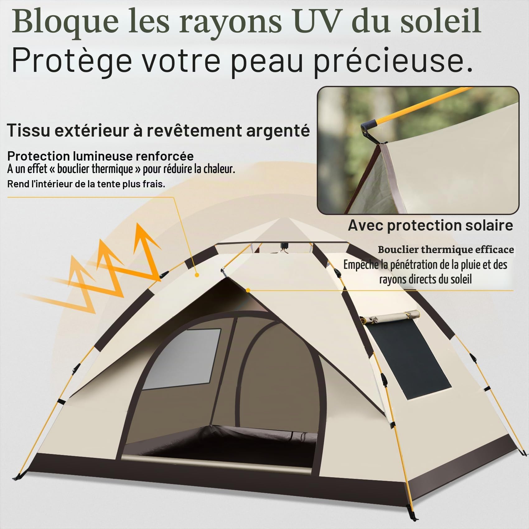 Tente de Camping Automatique et Légère - Douche, Protection UV, pour 1 à 2 Personnes - Parfaite pour la Plage, l'Extérieur, les Voyages, la Randonnée, la Chasse, la Pêche