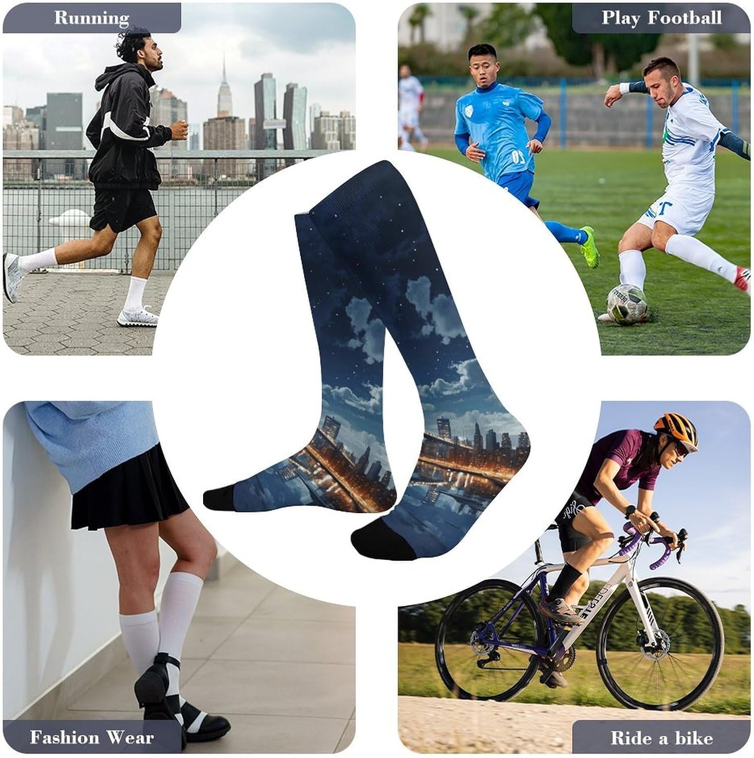 Moon Light New York City Knee High Soccer Socks Moisture Wicking