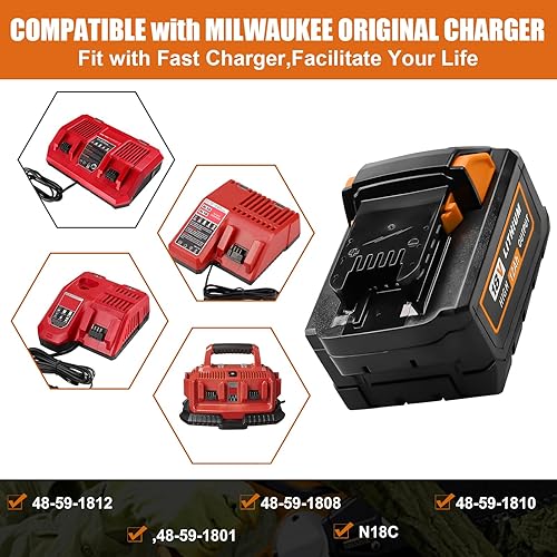 Miniatura 4 de 1 paquete de batería de repuesto de 18 V 12.0 Ah y cargador para batería Milwaukee de 18 V compatible con Milwaukee Tools 48-11-1811 48-11-1815
