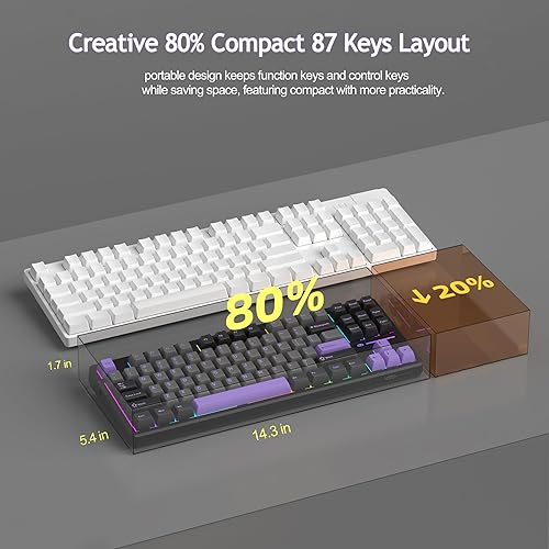 Miniatura 9 de MageGee LIGHT87 - Teclado inalámbrico cremoso, estructura de junta, teclados mecánicos intercambiables en caliente, teclado retroiluminado RGB de