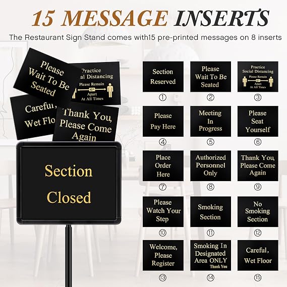 Wenqik 11 x 14 Inch Please Seat Yourself Hostess Sign for Restaurant with Stand with 9 Inserts Seating Sign Holder with a Base Sturdy Versatile Yard Advertising Business Store Floor, Black