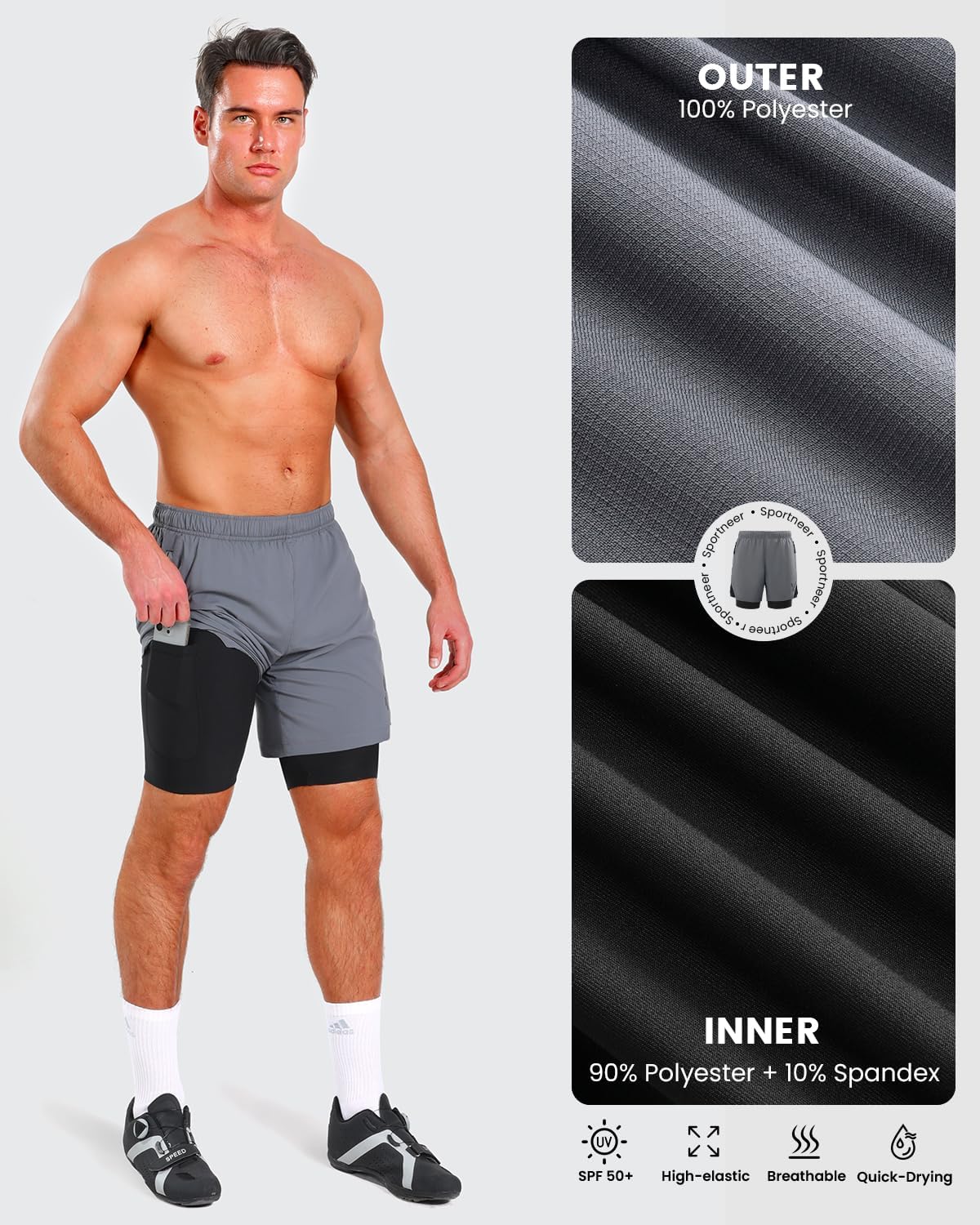 Sportneer Bike Shorts for Men - 3D Padded Lightweight MTB Fit Riding Biking Bicycle Biker Shorts with Zipper Pockets