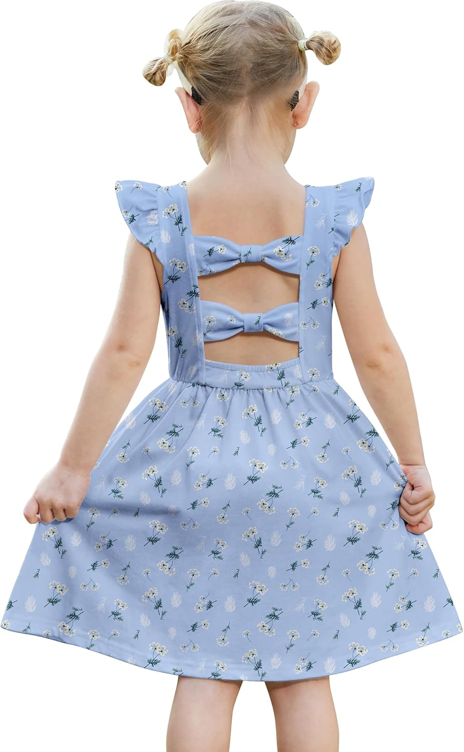 Arshiner Toddler Girls Dresses Flutter Sleeve Ruffle Back Bowknot Dress Kids Summer Casual Beach Sundress with Pockets 2-6T